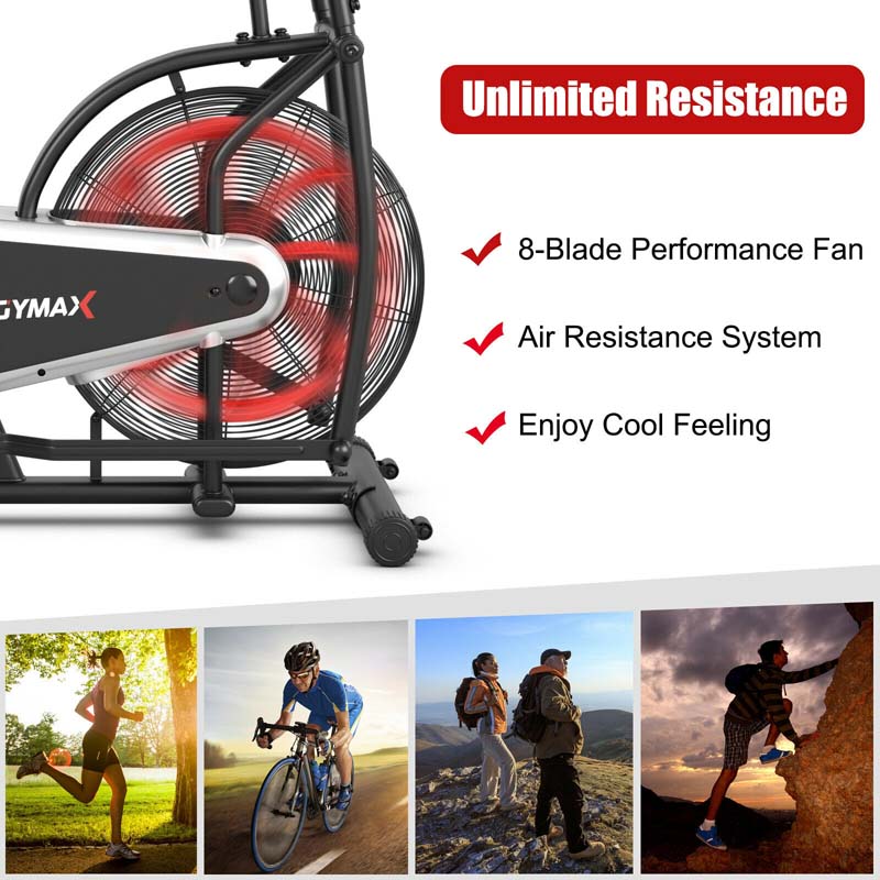 Air Resistance Upright Bike with LCD Monitor, Phone Holder & Built-in Wheels, Fully Adjustable Stationary Exercise Fan Bike