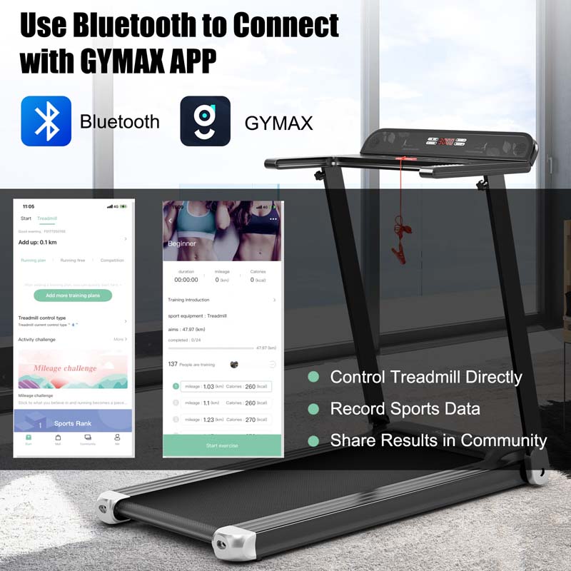2.25HP Electric Folding Treadmill, Smart APP Control Walking Running Machine with HD LED Display & Device Holder