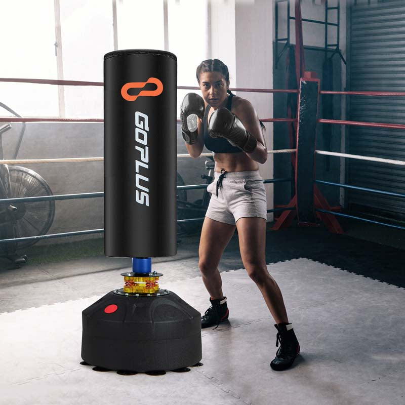 68" Freestanding Punching Bag with 12 Suction Cups Gloves & Filling Base, Heavy Boxing Bag Stand for MMA Muay Thai Fitness