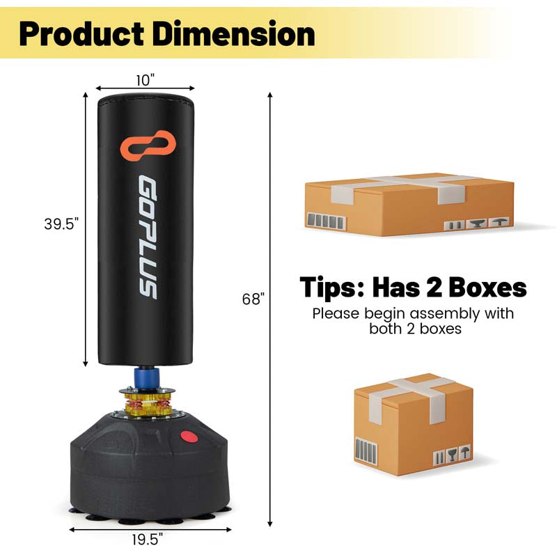 68" Freestanding Punching Bag with 12 Suction Cups Gloves & Filling Base, Heavy Boxing Bag Stand for MMA Muay Thai Fitness