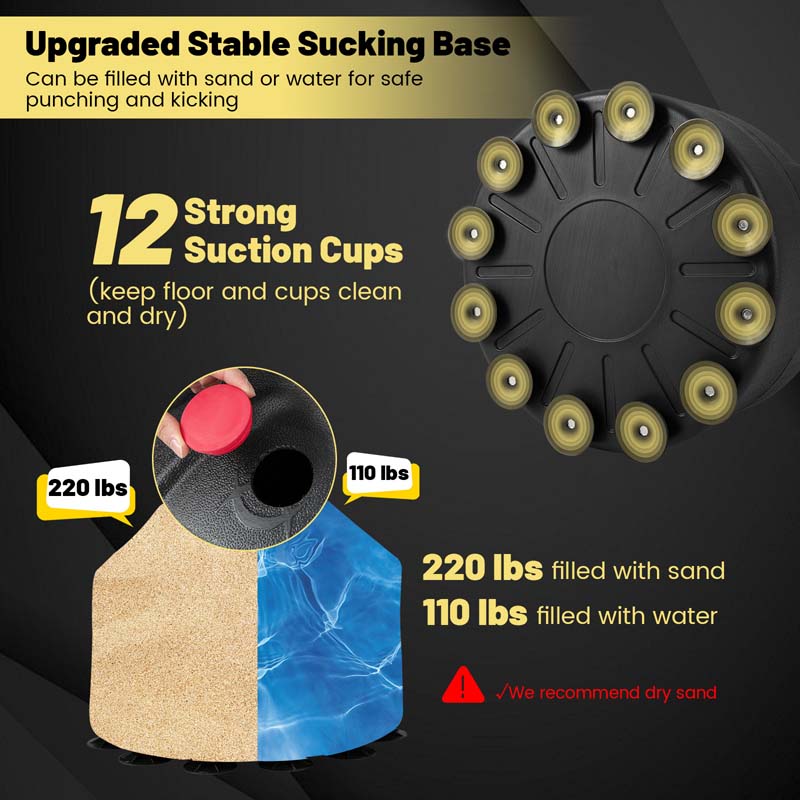 68" Freestanding Punching Bag with 12 Suction Cups Gloves & Filling Base, Heavy Boxing Bag Stand for MMA Muay Thai Fitness