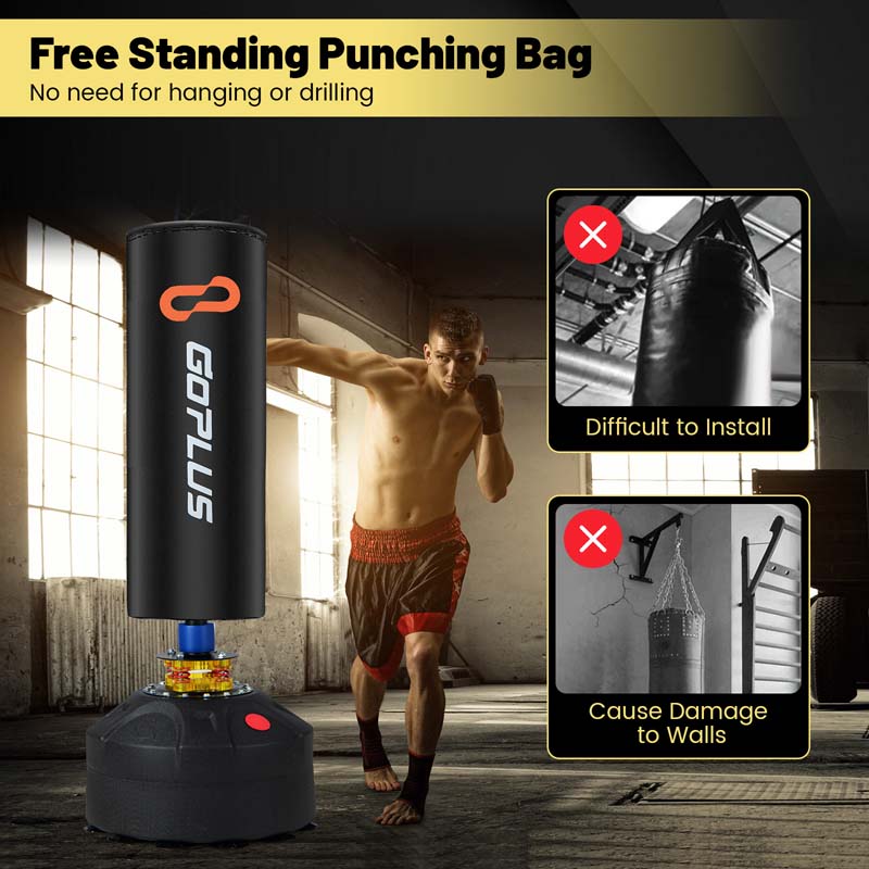 68" Freestanding Punching Bag with 12 Suction Cups Gloves & Filling Base, Heavy Boxing Bag Stand for MMA Muay Thai Fitness