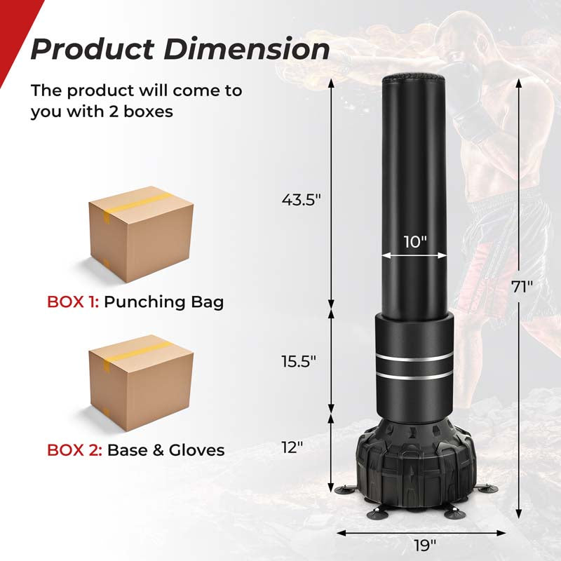 71" Freestanding Punching Bag with 25 Suction Cups Gloves & Filling Base, Heavy Boxing Bag Stand for MMA Muay Thai Fitness