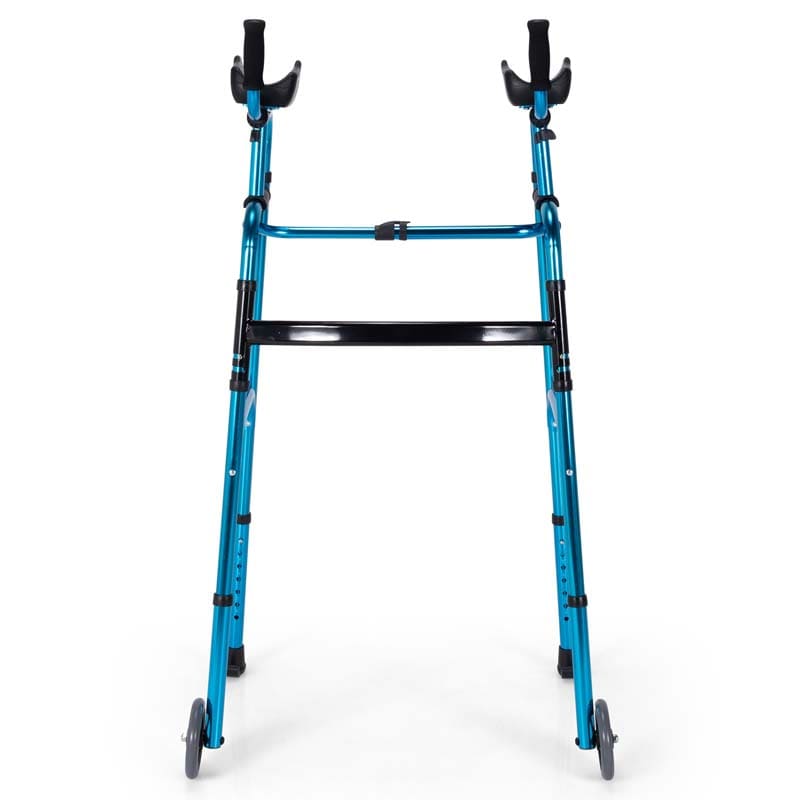 Foldable Standard Walker 440lbs Walking Mobility Aid with 5" Wheels & Removable Padded Armrests