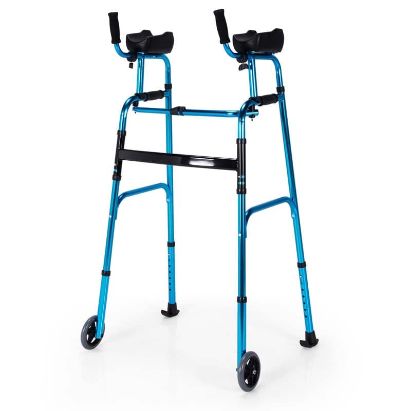 Foldable Standard Walker 440lbs Walking Mobility Aid with 5" Wheels & Removable Padded Armrests