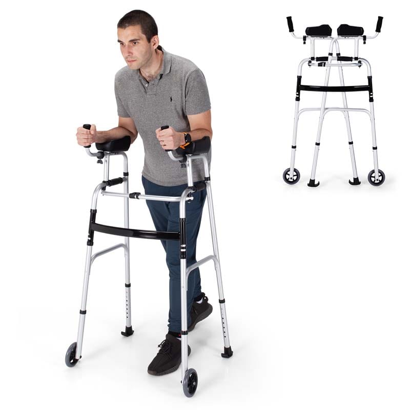 Foldable Standard Walker 440lbs Walking Mobility Aid with 5" Wheels & Removable Padded Armrests