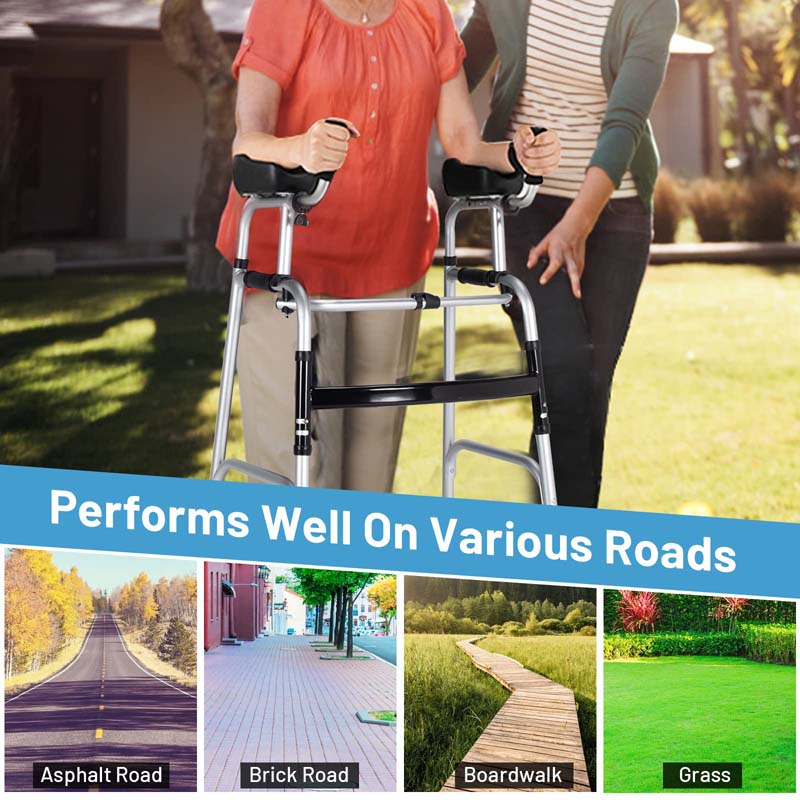 Foldable Standard Walker 440lbs Walking Mobility Aid with 5" Wheels & Removable Padded Armrests