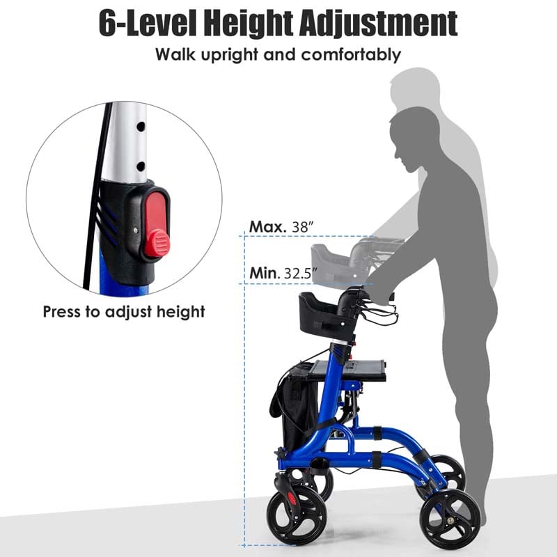 2 in 1 Folding Rollator Walker with Seat & 8" Wheels, Medical Walker Rolling Chair Mobility Walking Aid