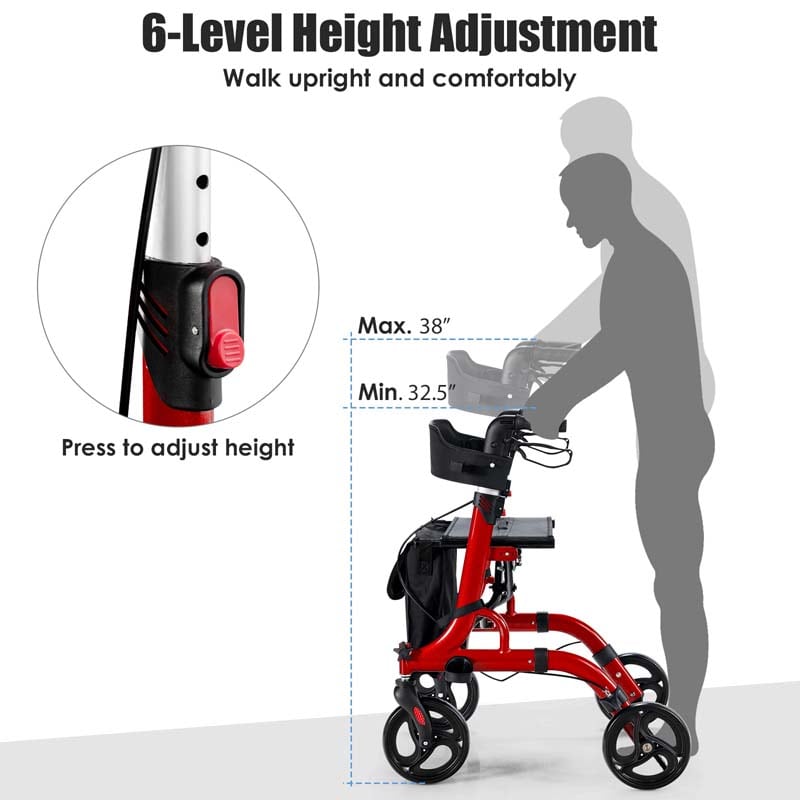 2 in 1 Folding Rollator Walker with Seat & 8" Wheels, Medical Walker Rolling Chair Mobility Walking Aid