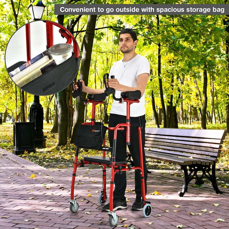 2 in 1 Folding Upright Walker Height Adjustable Rollator Walker with Seat & Wheels, Mobility Walking Aid for Seniors