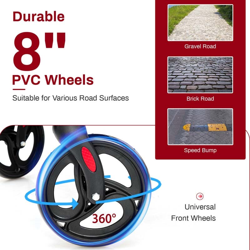 2 in 1 Folding Rollator Walker with Seat & Bag, Aluminum Medical Walker Rolling Transport Chair Mobility Walking Aid