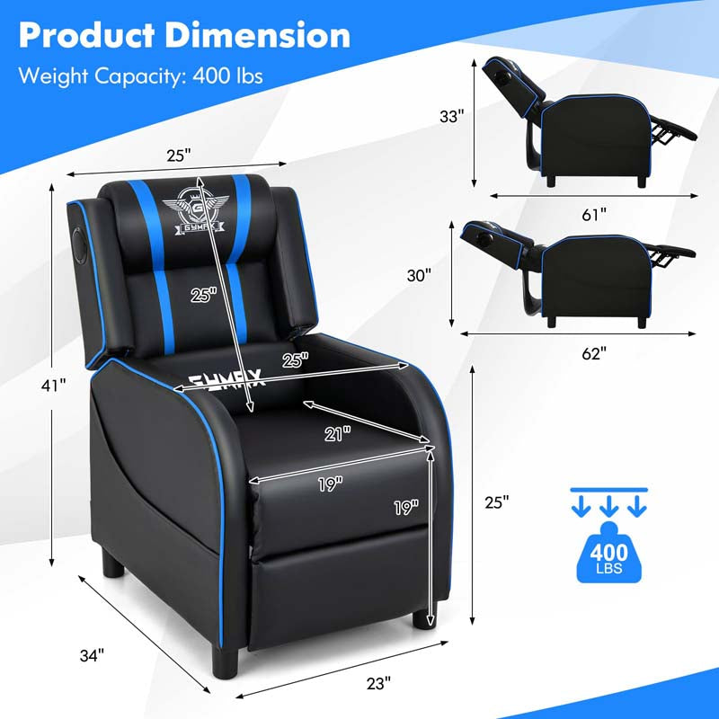 Racing Style Massage Gaming Sofa Chair Recliner with Bluetooth Speaker, Massage Lumbar Pillow, Retractable Footrest, Home Theatre