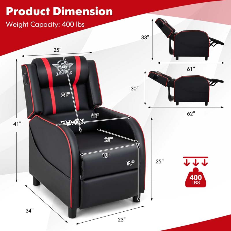 Racing Style Massage Gaming Sofa Chair Recliner with Bluetooth Speaker, Massage Lumbar Pillow, Retractable Footrest, Home Theatre