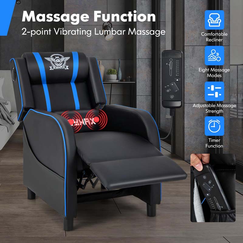 Racing Style Massage Gaming Sofa Chair Recliner with Bluetooth Speaker, Massage Lumbar Pillow, Retractable Footrest, Home Theatre