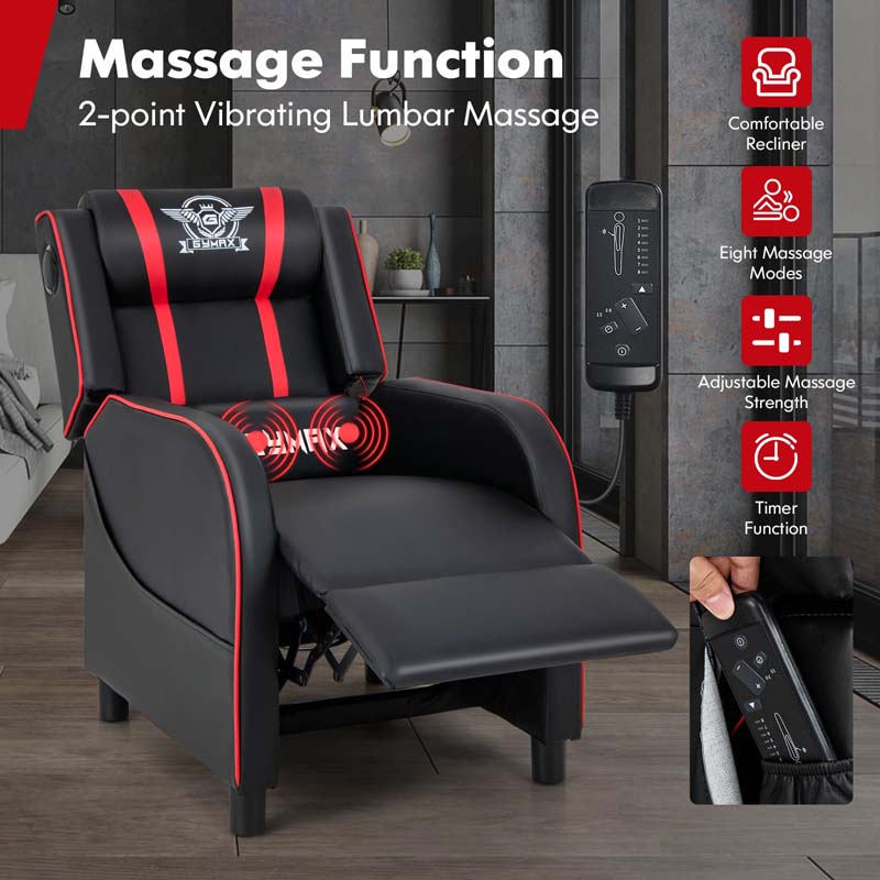 Racing Style Massage Gaming Sofa Chair Recliner with Bluetooth Speaker, Massage Lumbar Pillow, Retractable Footrest, Home Theatre