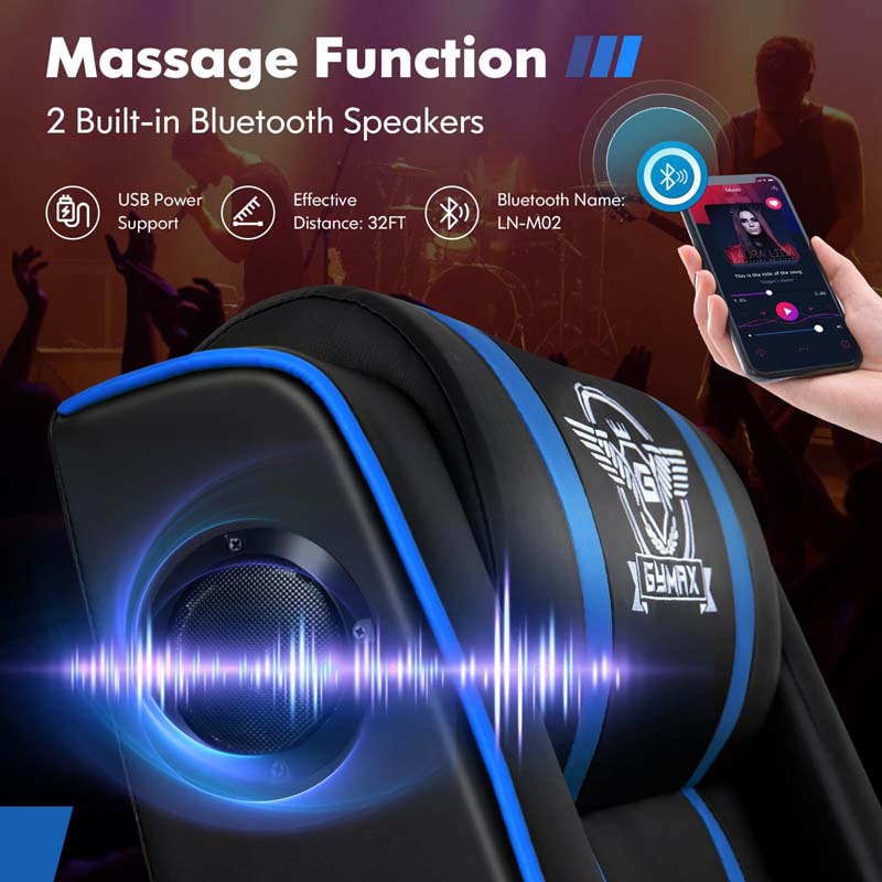 Racing Style Massage Gaming Sofa Chair Recliner with Bluetooth Speaker, Massage Lumbar Pillow, Retractable Footrest, Home Theatre