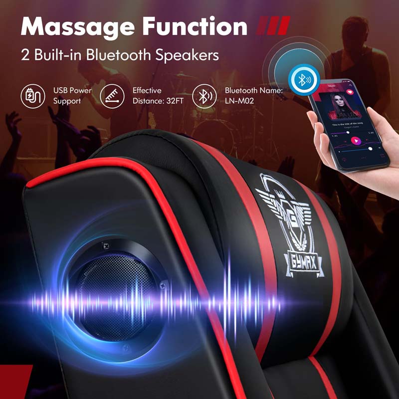 Racing Style Massage Gaming Sofa Chair Recliner with Bluetooth Speaker, Massage Lumbar Pillow, Retractable Footrest, Home Theatre