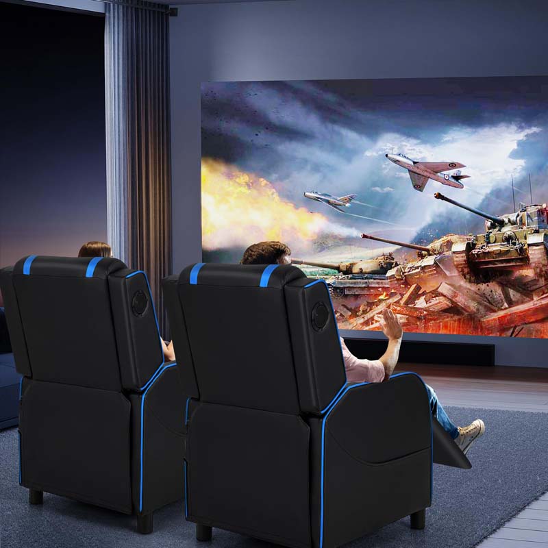 Racing Style Massage Gaming Sofa Chair Recliner with Bluetooth Speaker, Massage Lumbar Pillow, Retractable Footrest, Home Theatre