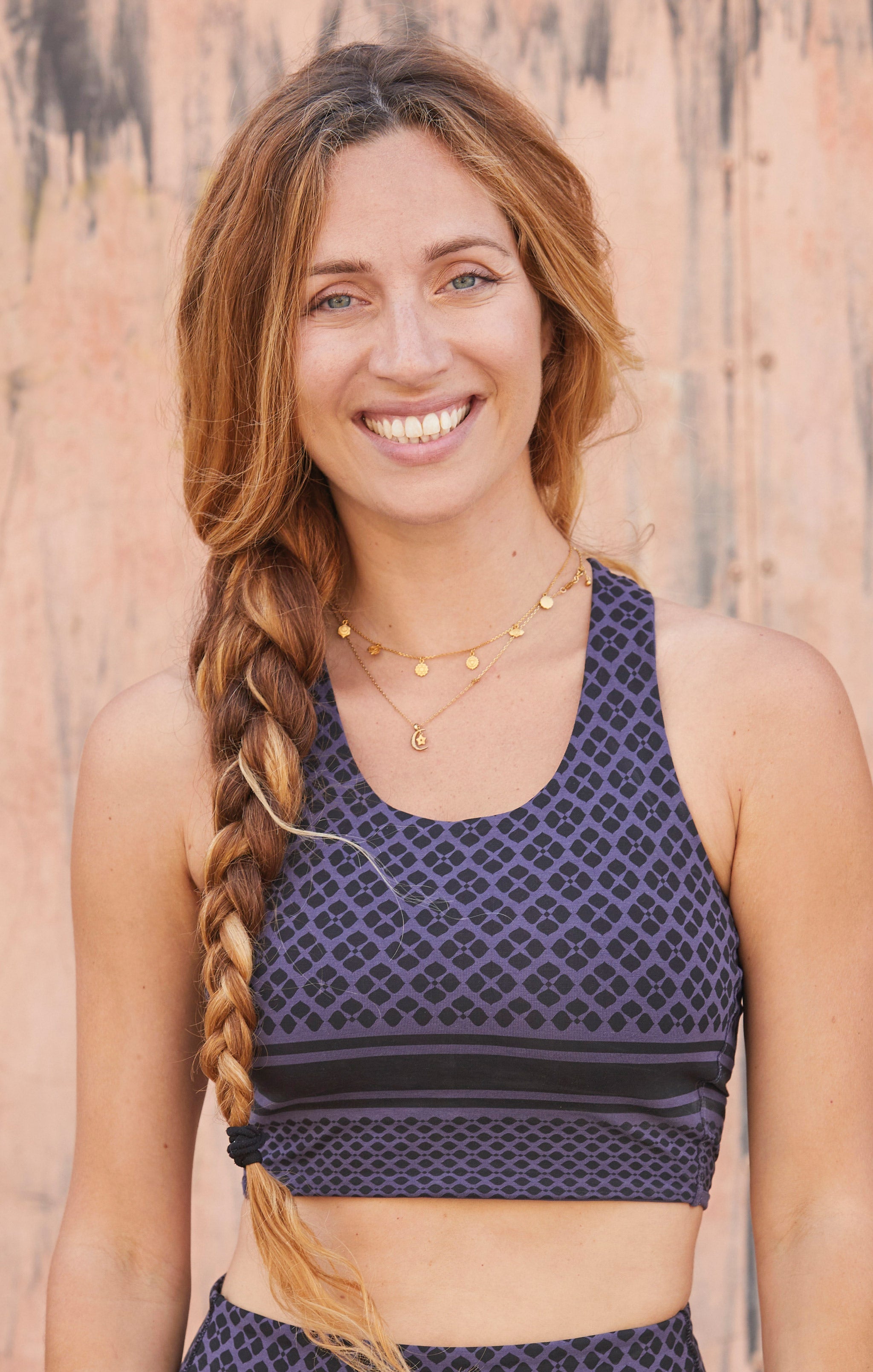 Yoga BH Lang Mosaik Tencel - blau