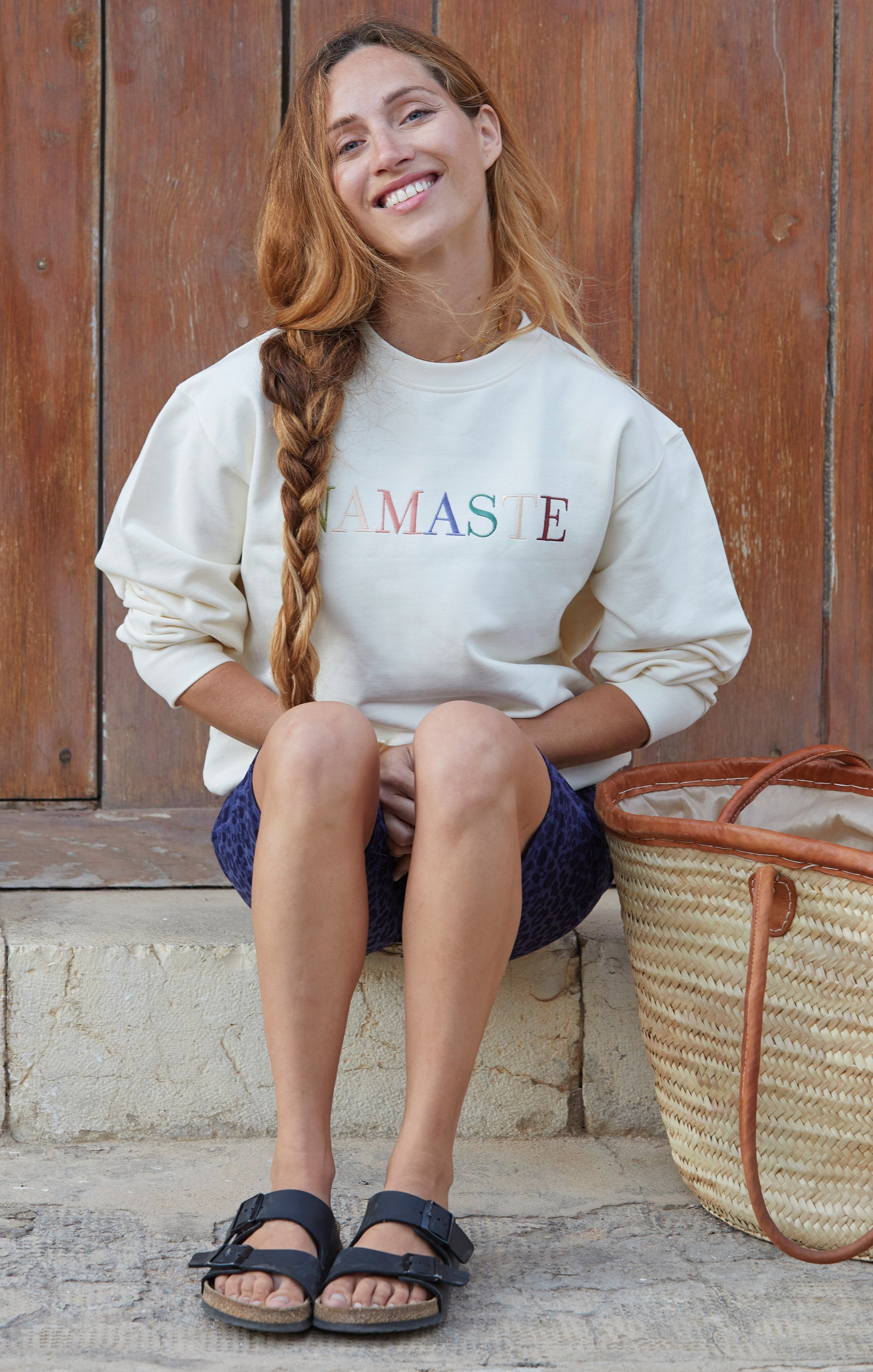 Yoga Boxy Pullover Namaste - weiß