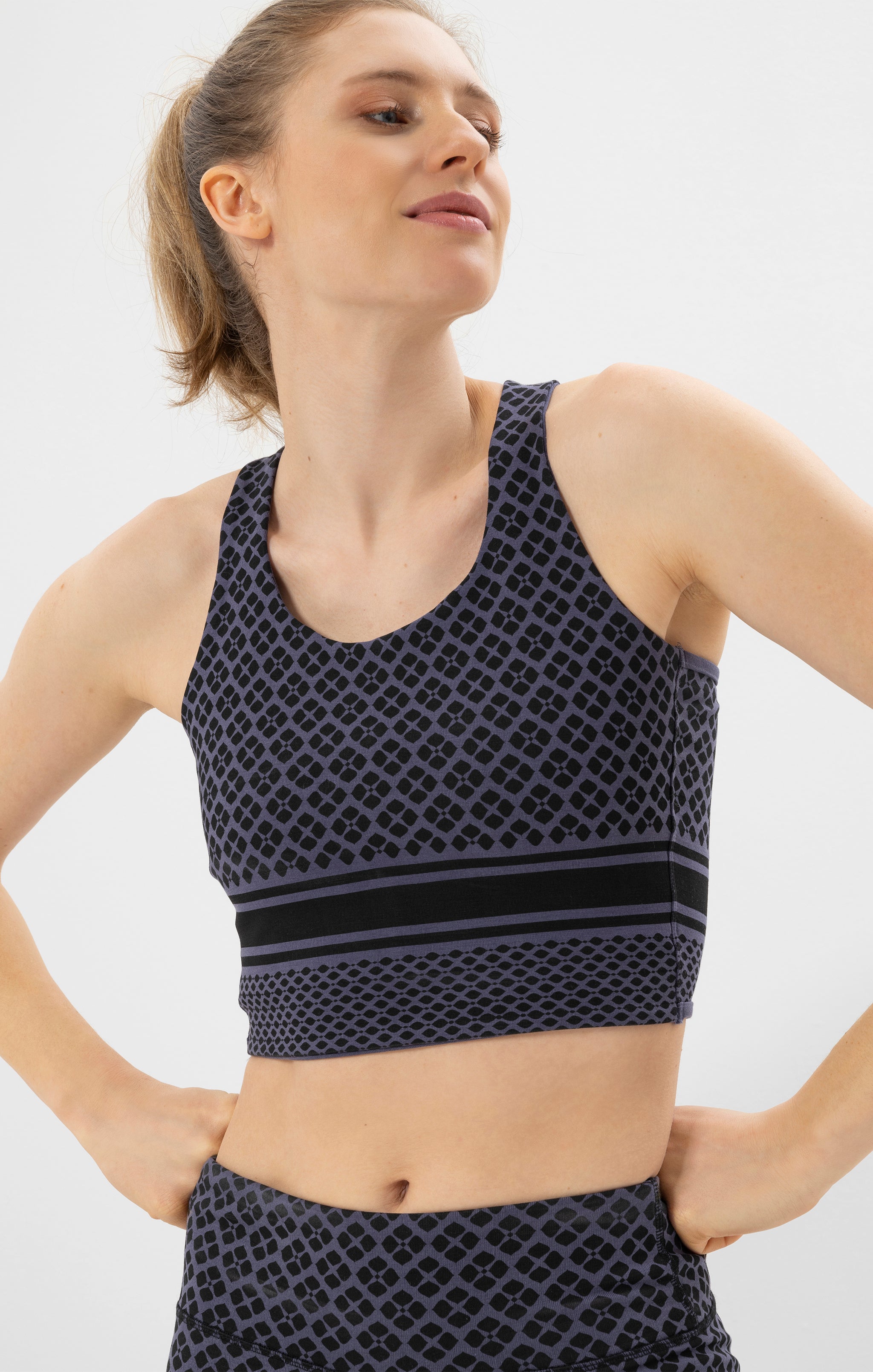 Yoga BH Lang Mosaik Tencel - blau