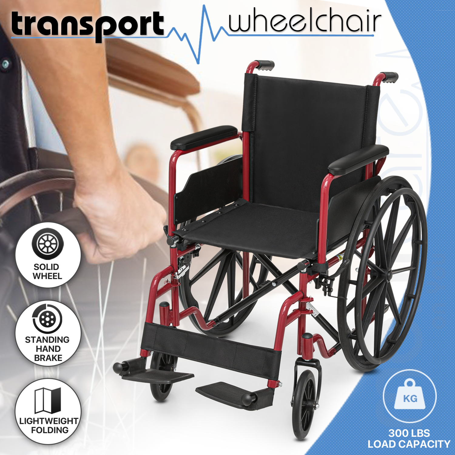 18"Folding Manual Wheelchair Flip Back Armrest Swing Away Footrest