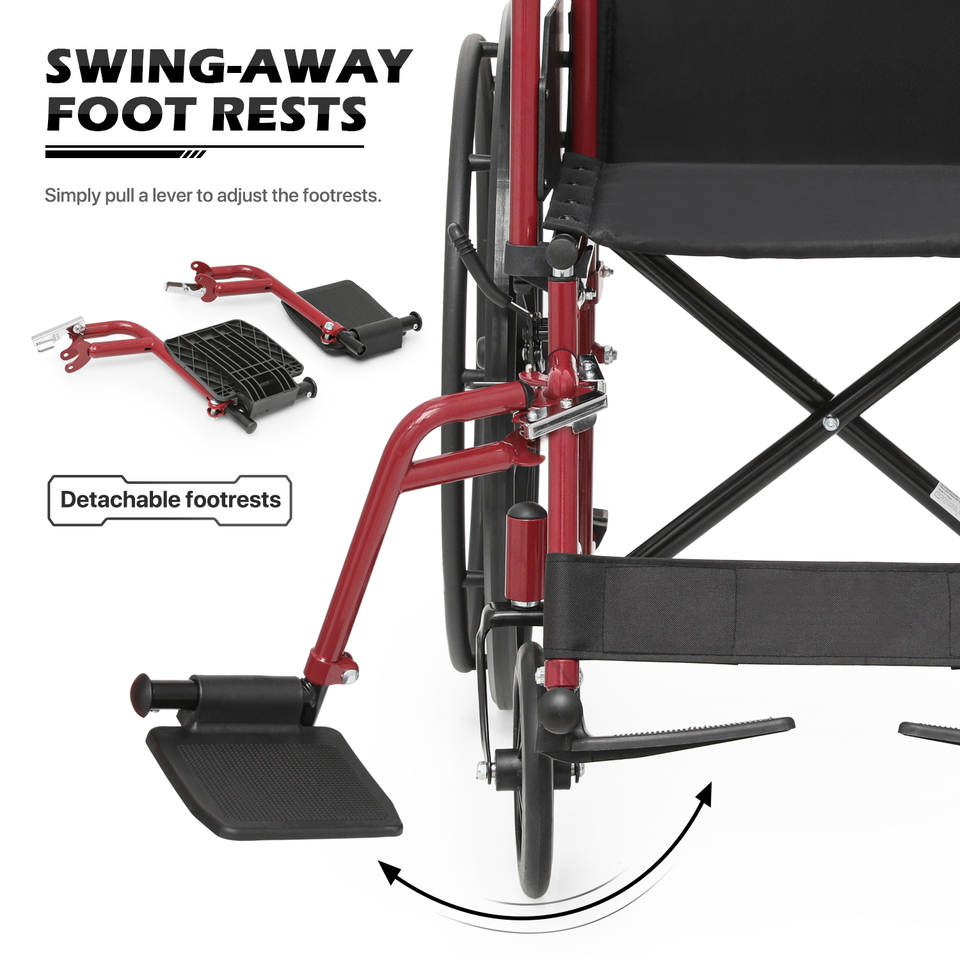 18"Folding Manual Wheelchair Flip Back Armrest Swing Away Footrest