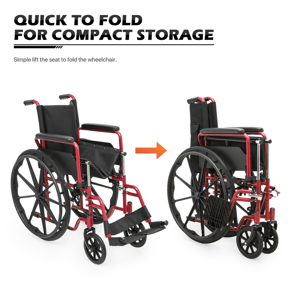 18"Folding Manual Wheelchair Flip Back Armrest Swing Away Footrest