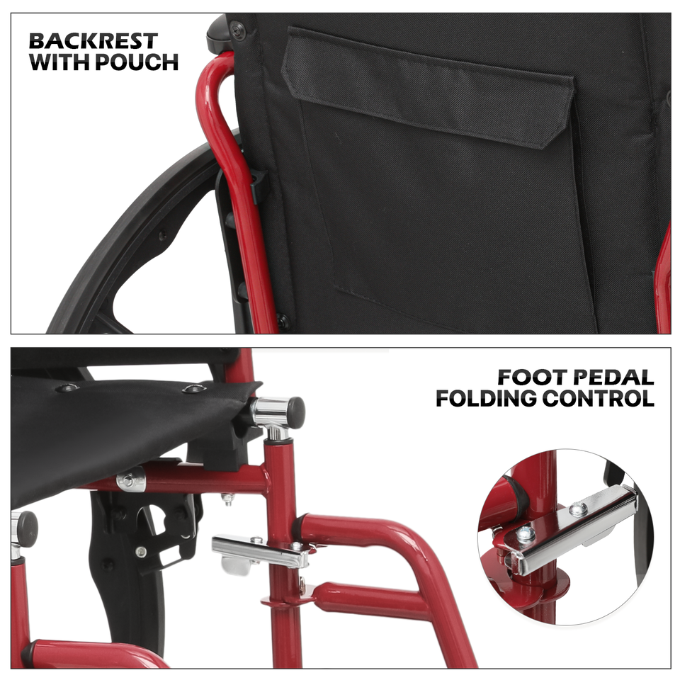 18"Folding Manual Wheelchair Flip Back Armrest Swing Away Footrest