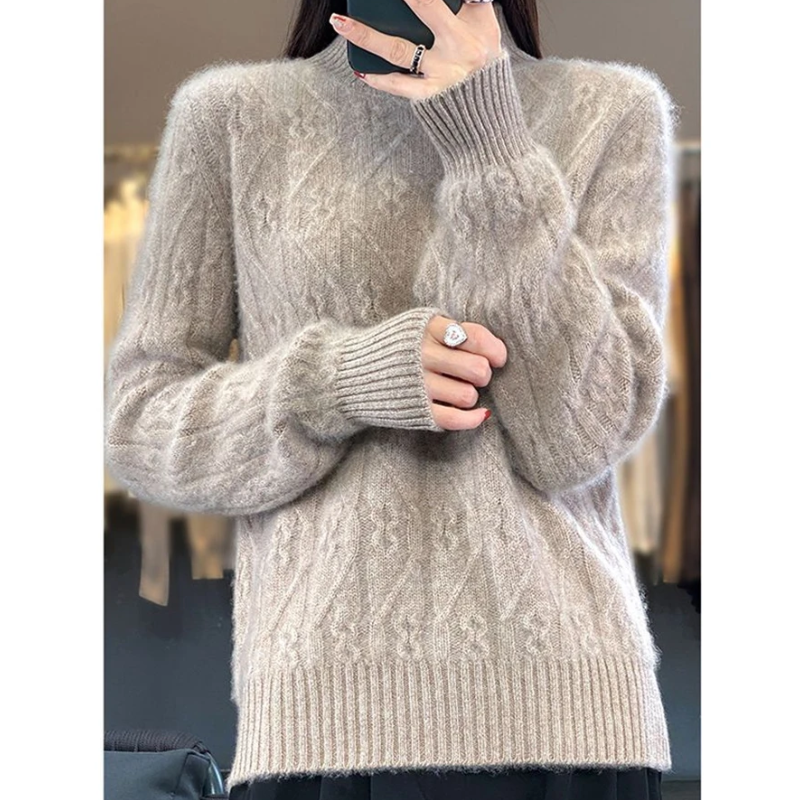 bedruckter Fleece-Kabelpullover Damen