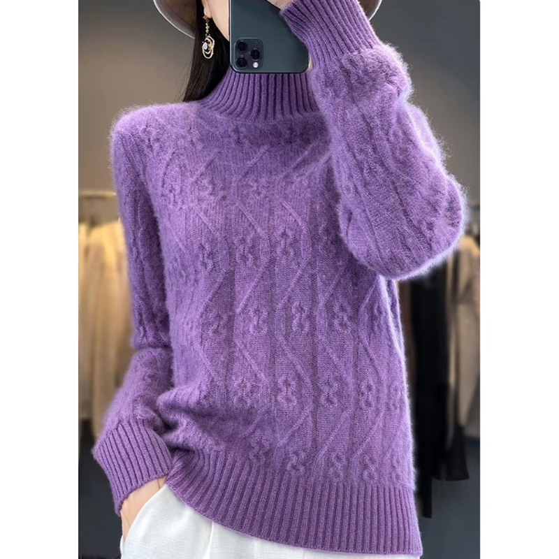 bedruckter Fleece-Kabelpullover Damen