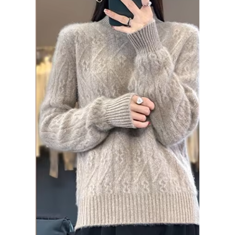 bedruckter Fleece-Kabelpullover Damen