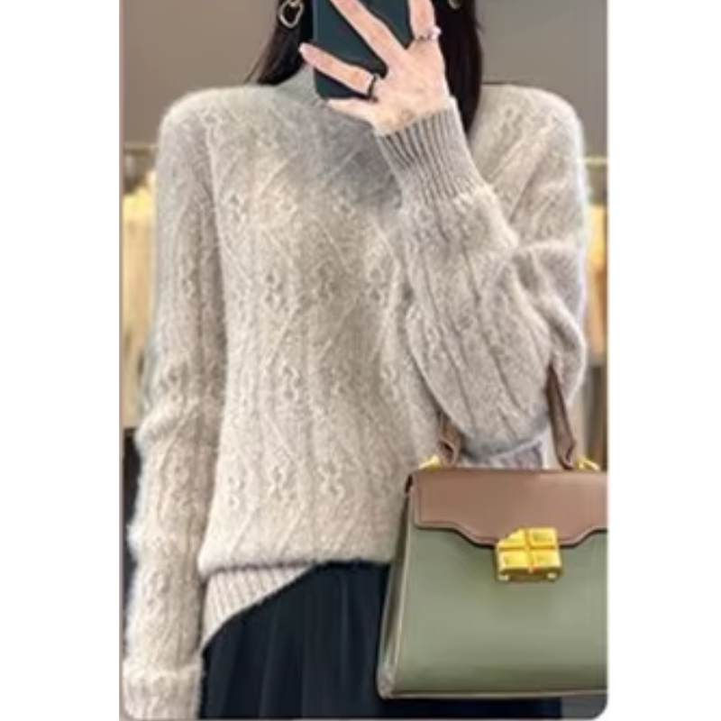 bedruckter Fleece-Kabelpullover Damen