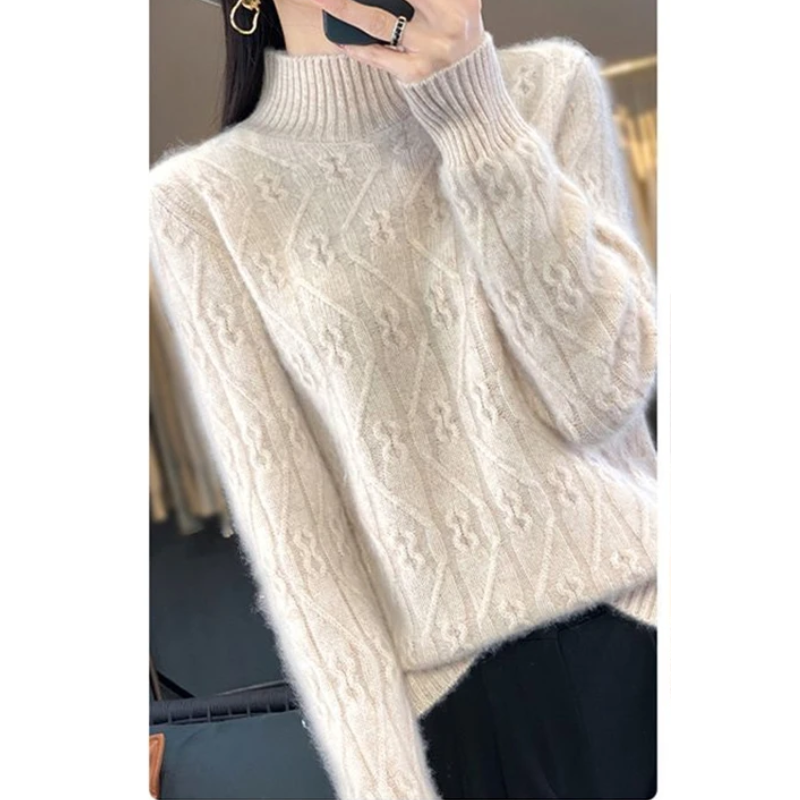 bedruckter Fleece-Kabelpullover Damen