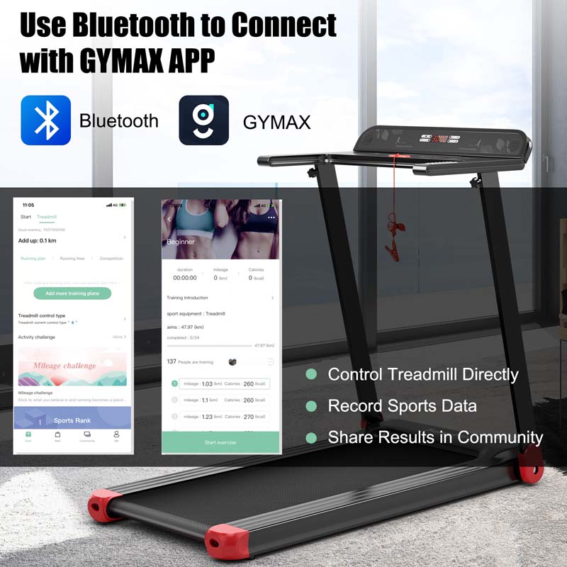 2.25HP Electric Folding Treadmill, Smart APP Control Walking Running Machine with HD LED Display & Device Holder