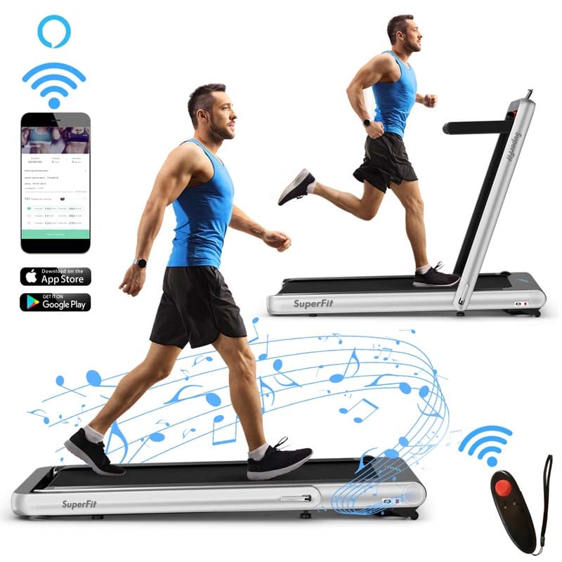 2 in 1 4.75HP Folding Treadmill, Under Desk Electric Treadmill, Portable Running Machine with APP Control, LED Touch Screen, Bluetooth Speaker