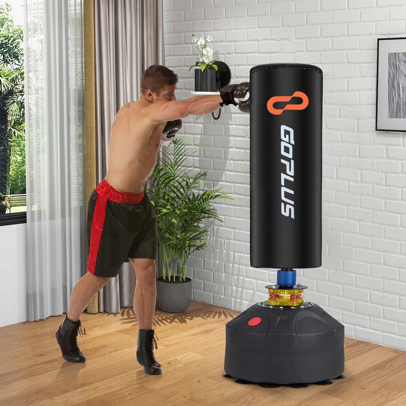 68" Freestanding Punching Bag with 12 Suction Cups Gloves & Filling Base, Heavy Boxing Bag Stand for MMA Muay Thai Fitness