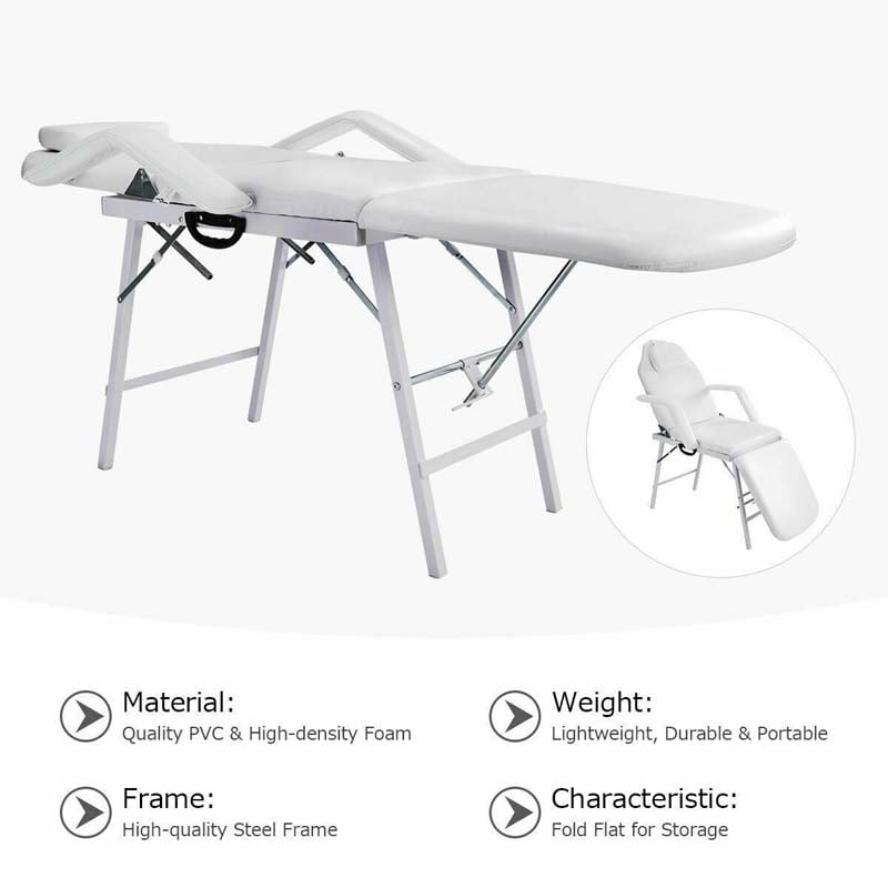 73" Portable 3 Folding Massage Bed Spa Table with Carry Case, Adjustable Massage Table for Tattoo Salon Facial