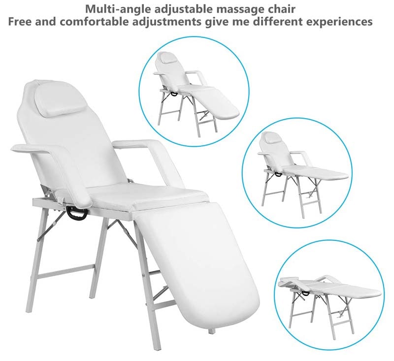 73" Portable 3 Folding Massage Bed Spa Table with Carry Case, Adjustable Massage Table for Tattoo Salon Facial