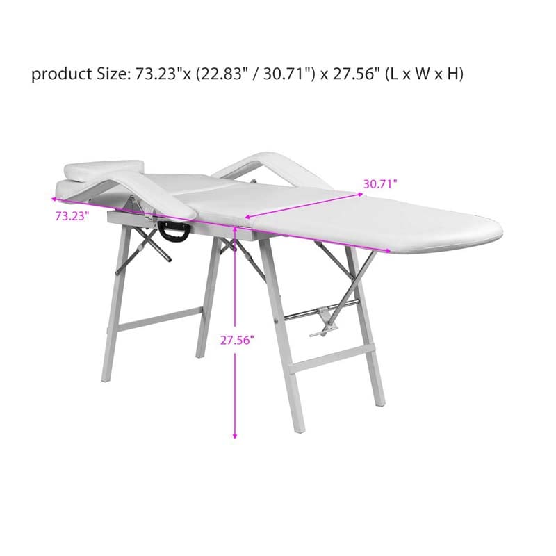73" Portable 3 Folding Massage Bed Spa Table with Carry Case, Adjustable Massage Table for Tattoo Salon Facial
