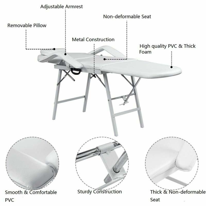 73" Portable 3 Folding Massage Bed Spa Table with Carry Case, Adjustable Massage Table for Tattoo Salon Facial