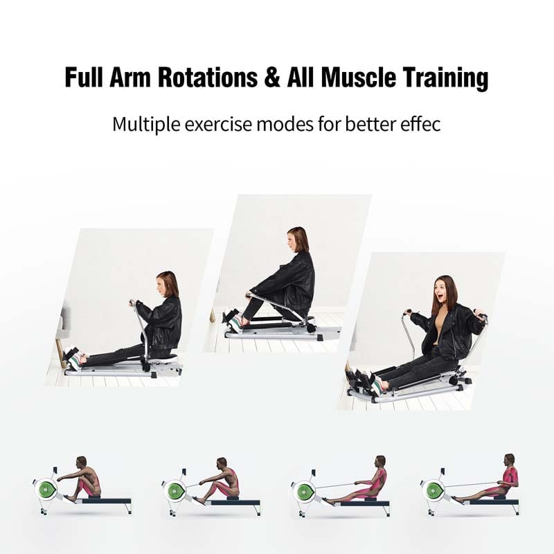 Full Motion Hydraulic Rowing Machine for Cardio Exercise, Folding Rower with LCD Monitor, Adjustable Resistance