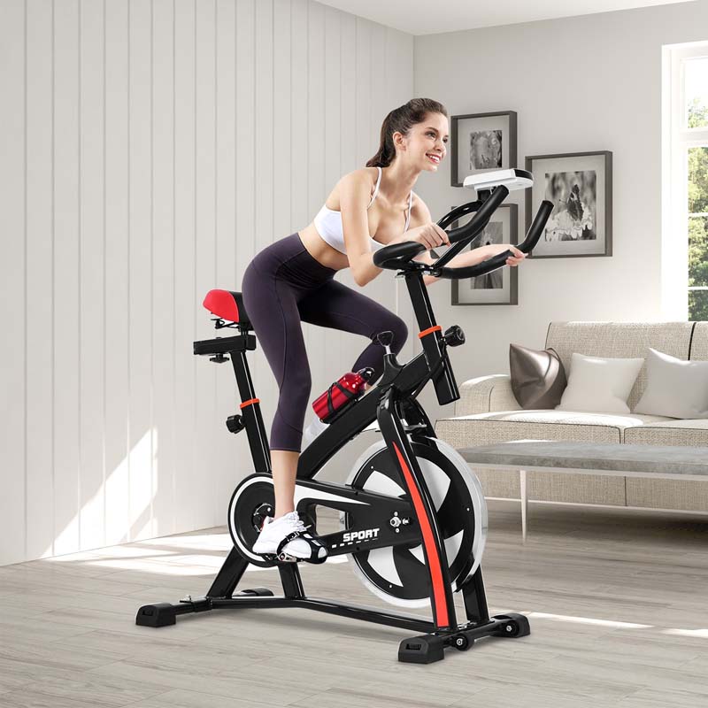 Adjustable Indoor Exercise Cycling Bike with LCD Electronic Meter, Heart Rate Sensor & Comfort Seat for Home Cardio, Gym Workout