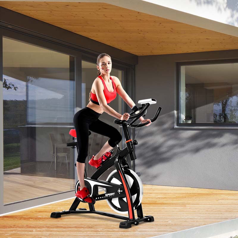 Adjustable Indoor Exercise Cycling Bike with LCD Electronic Meter, Heart Rate Sensor & Comfort Seat for Home Cardio, Gym Workout