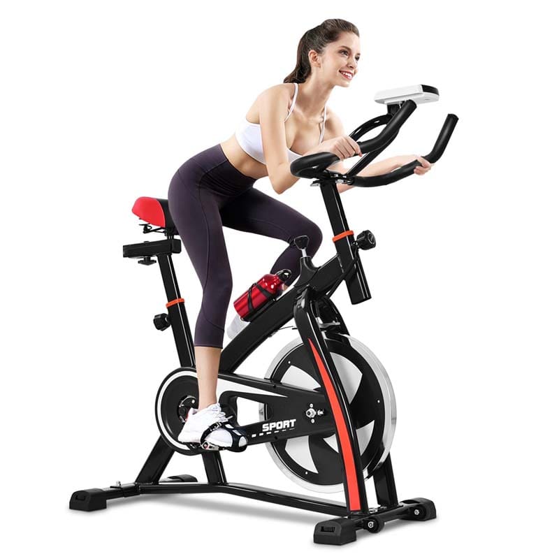Adjustable Indoor Exercise Cycling Bike with LCD Electronic Meter, Heart Rate Sensor & Comfort Seat for Home Cardio, Gym Workout