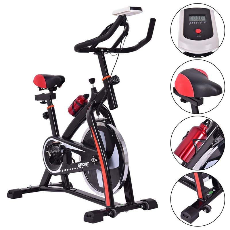 Adjustable Indoor Exercise Cycling Bike with LCD Electronic Meter, Heart Rate Sensor & Comfort Seat for Home Cardio, Gym Workout