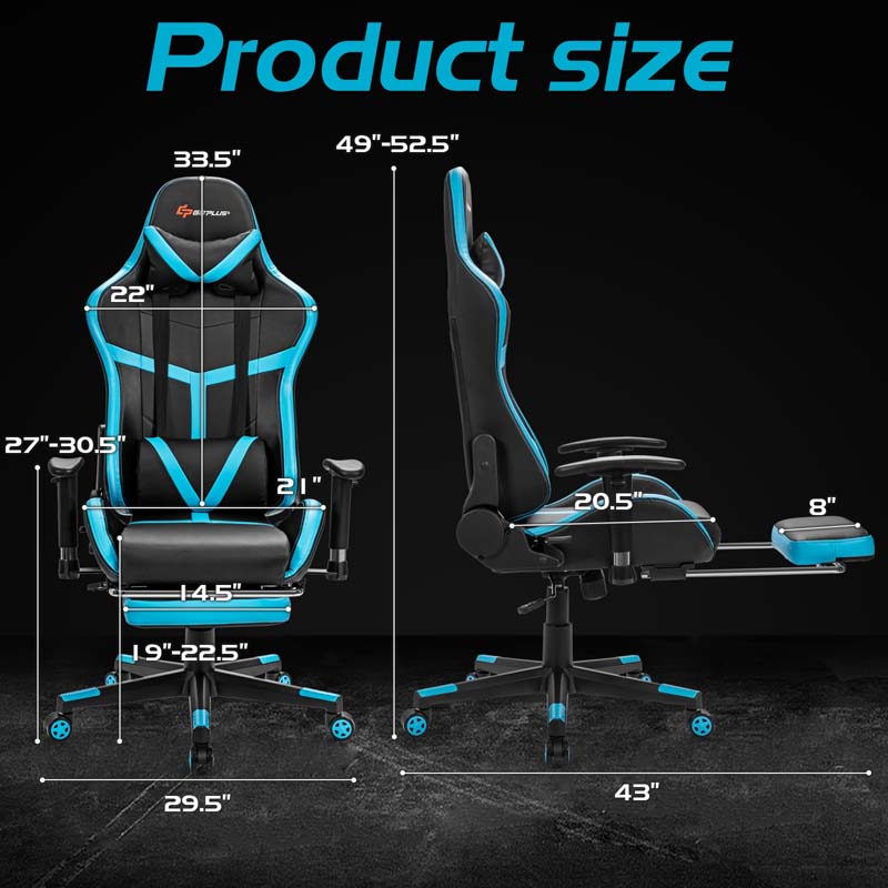 Computer Gaming Chair, Ergonomic High Back Massage Racing Chair, Swivel Office Chair with Footrest & Adjustable Armrests
