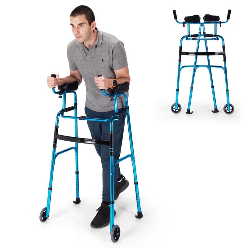 Foldable Standard Walker 440lbs Walking Mobility Aid with 5" Wheels & Removable Padded Armrests