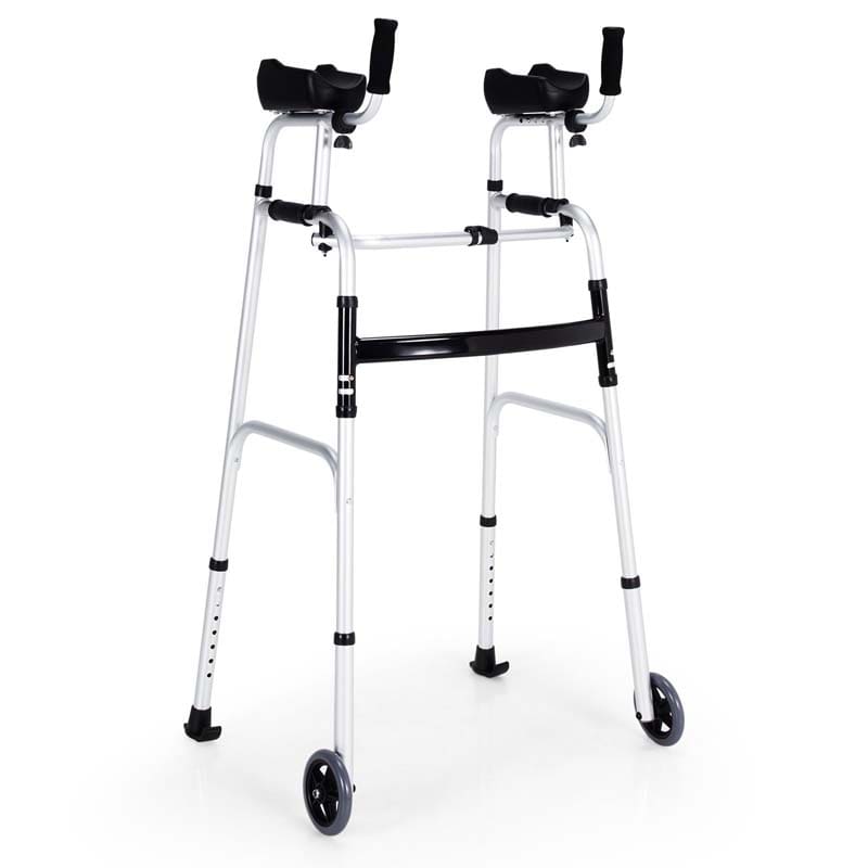 Foldable Standard Walker 440lbs Walking Mobility Aid with 5" Wheels & Removable Padded Armrests