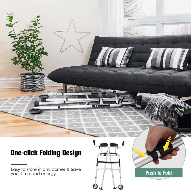 Folding Standard Rollator Walker with Seat & Armrest Pad, Lightweight Standing & Walking Mobility Aid
